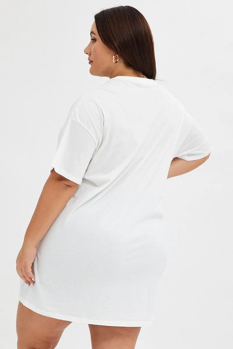 Heather Jersey Material Effortless Look White Graphic T-shirt Car Print Oversized Cotton