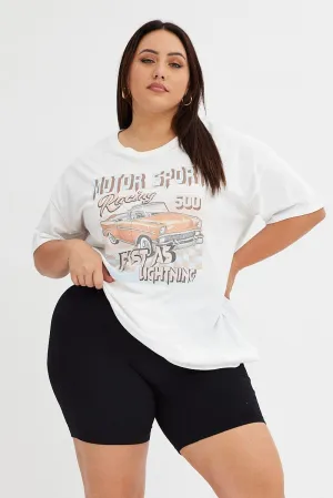 Modern innovation White Graphic T-shirt Car Print Oversized Cotton
