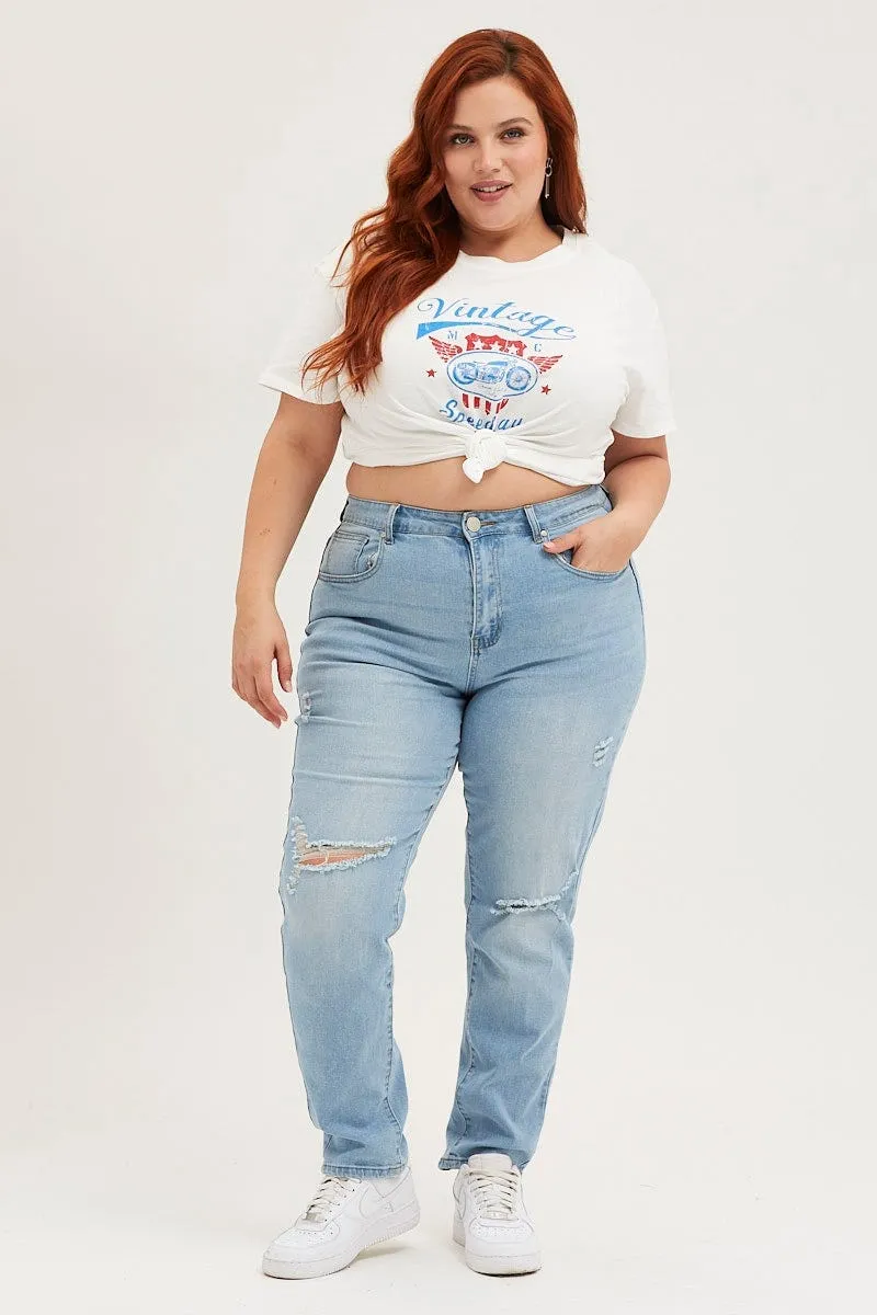 White Graphic T-shirt Speedway Short Sleeve Cotton Easy Wear Timeless Appeal