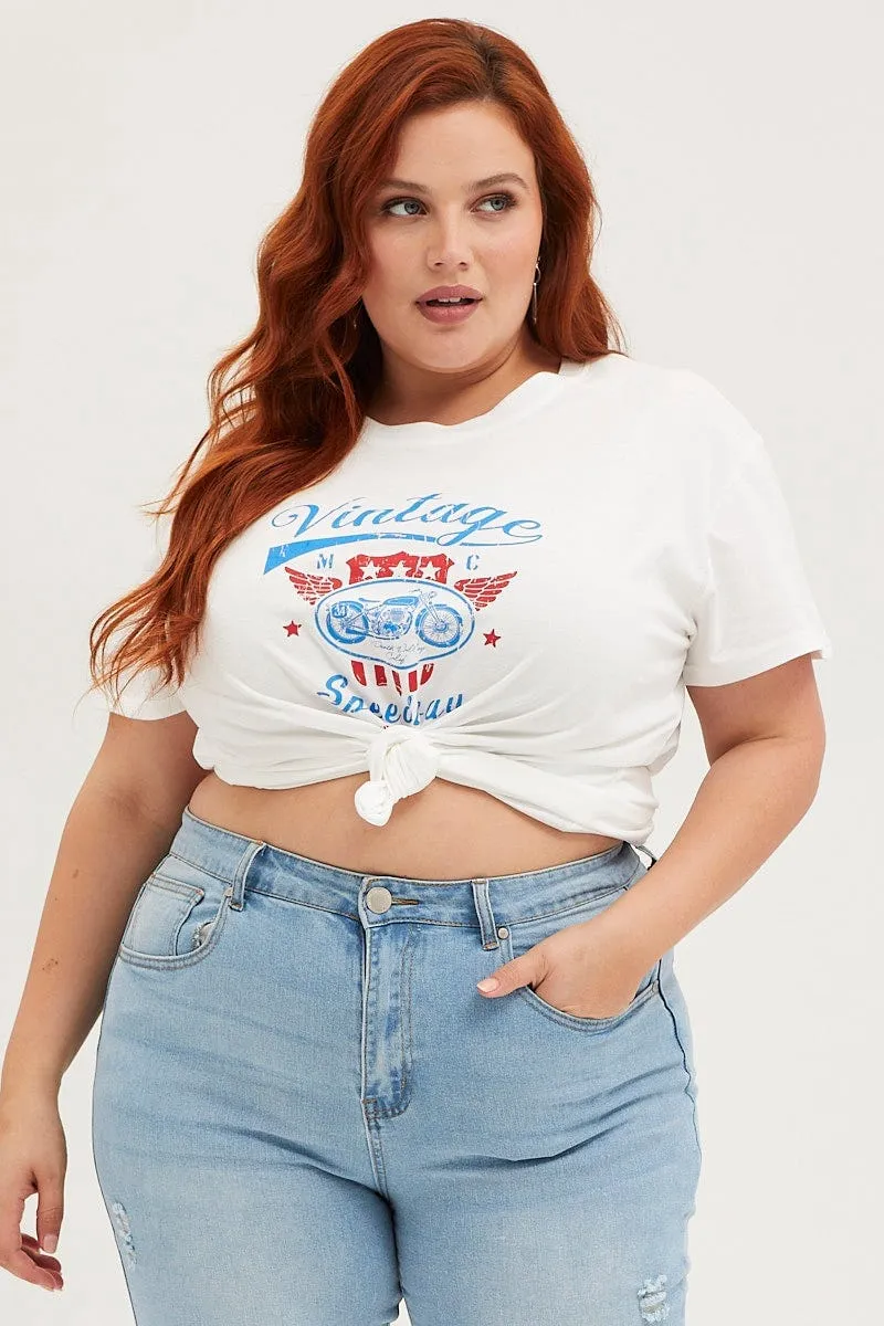 Outdoor Ready Comfortable Touch White Graphic T-shirt Speedway Short Sleeve Cotton
