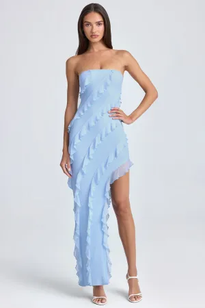Bandeau Ruffle-Trim Maxi Dress in Powder Blue Evening Gold Breezy formal outfit