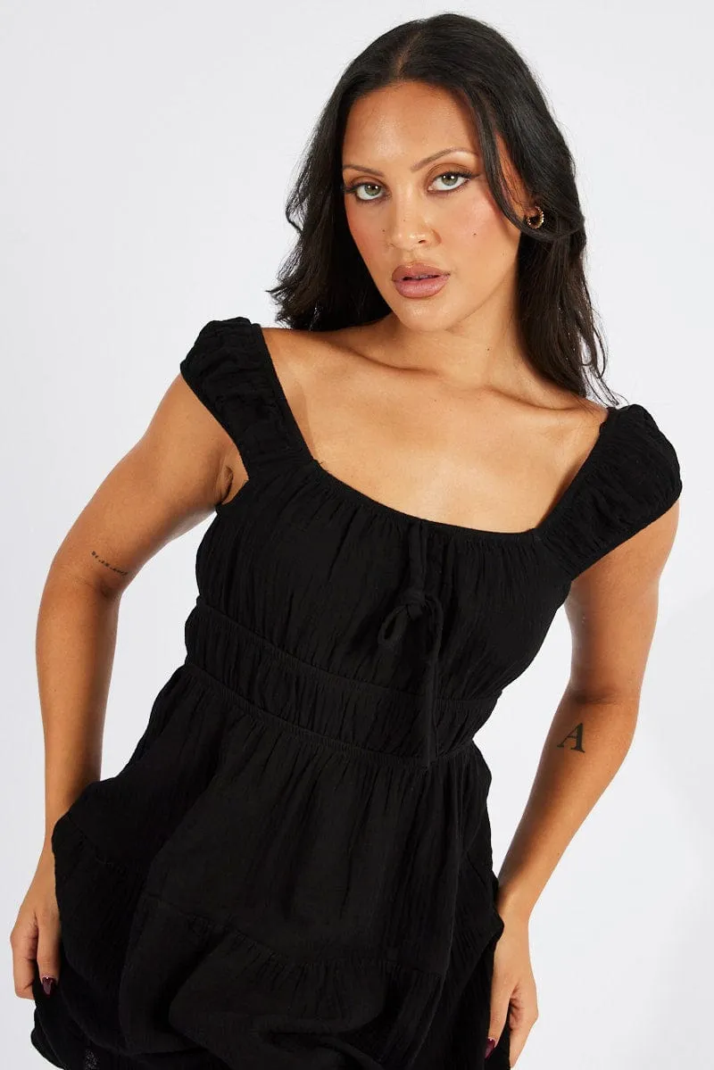 Black Fit And Flare Dress Mini Uniform Drape Timeless Fashion