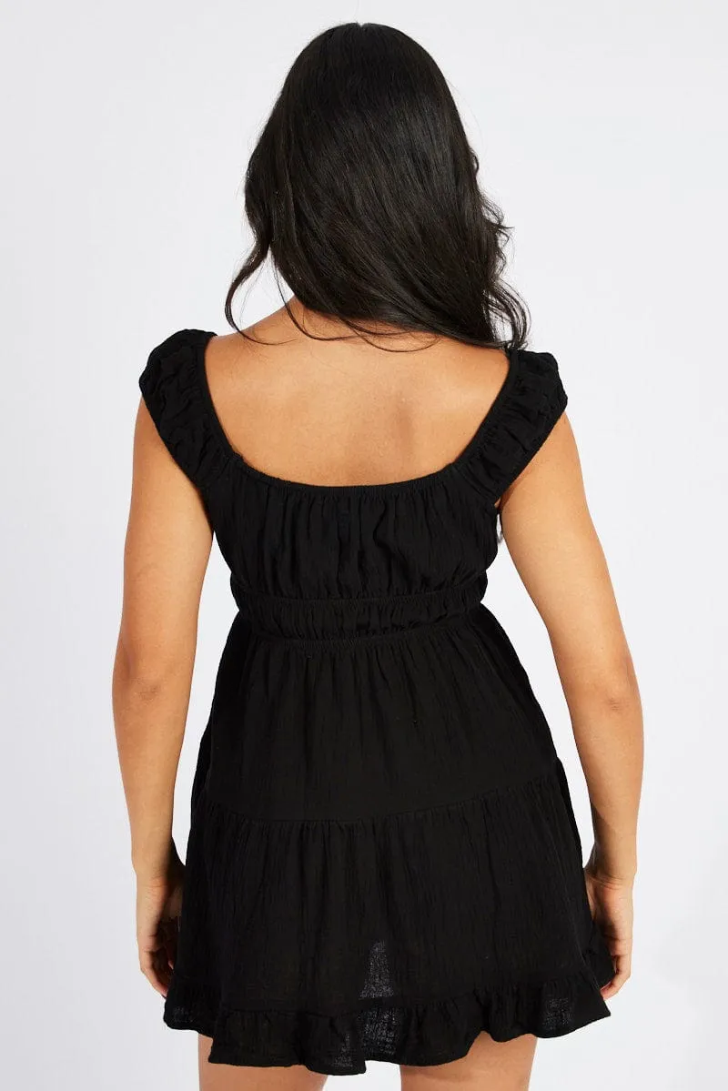 Black Fit And Flare Dress Mini Stylish mini with ruffles Perfect For Summer