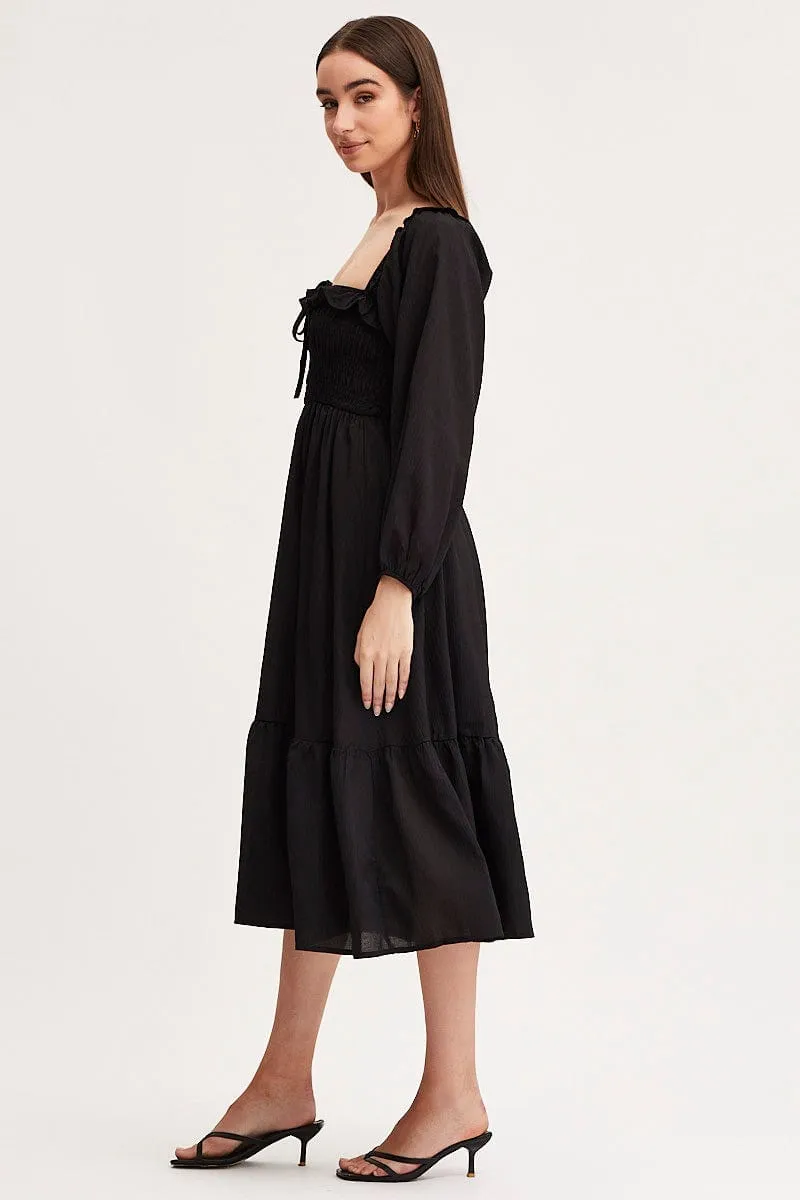 Ruby Shine Gala Mood Black Maxi Dress Long Sleeve Square Neck