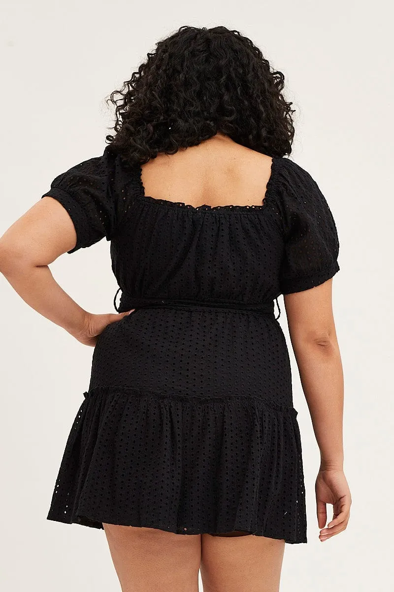 Black Mini Dress Off Shoulder Short Sleeve Lace boho vibe Summer Vibes