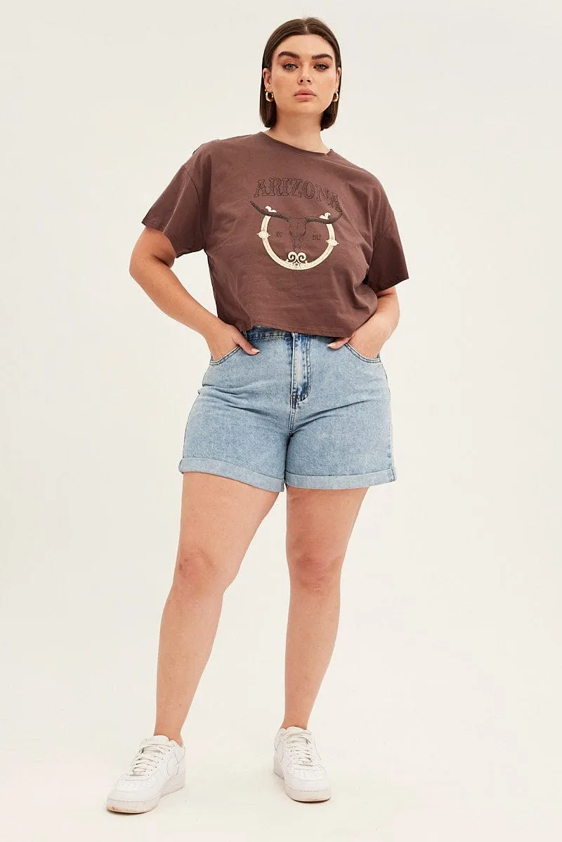 Casual Choice Brown Short Sleeve Arizona Cow Skull T-shirt