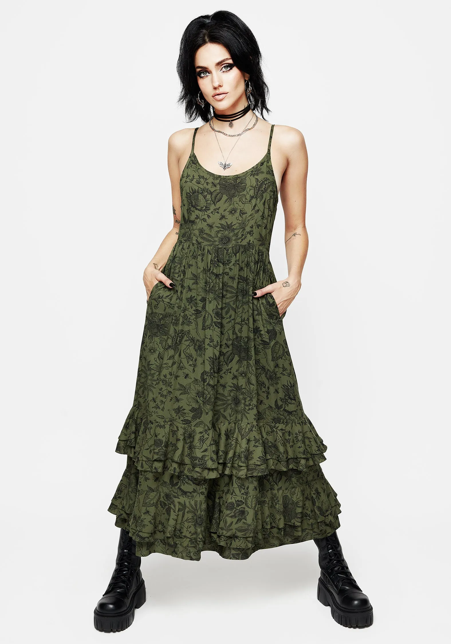 Meadowflowers Floral Print Tiered Midaxi Cami Dress Grand Entry Mist Valley