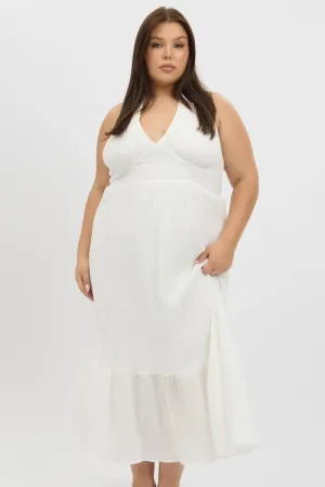 Fashionable appearance Perfect outdoor event dress White Halter Neck Dress Sleeveless Textured
