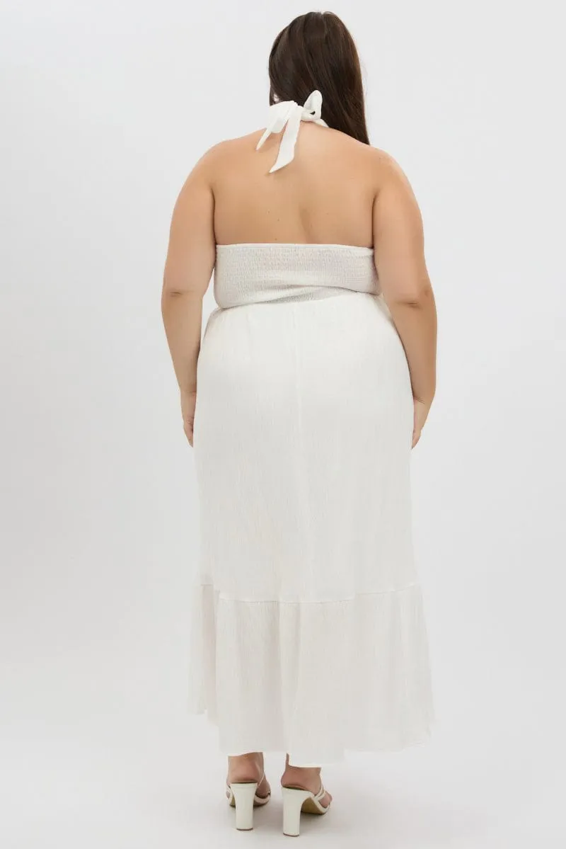 White Halter Neck Dress Sleeveless Textured Dress for warm weather