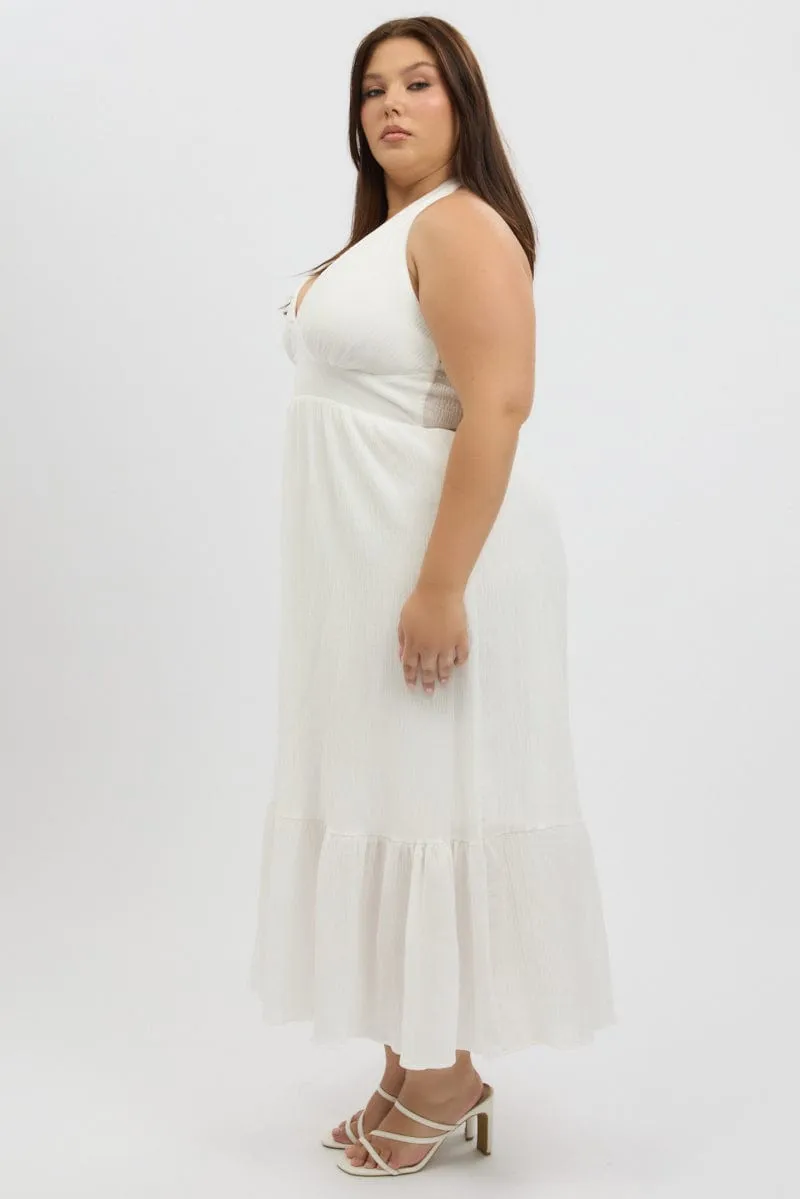 White Halter Neck Dress Sleeveless Textured Easy Match