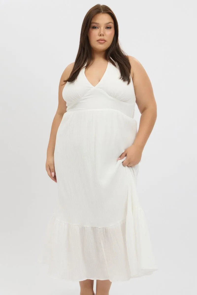 Fashionable appearance Perfect outdoor event dress White Halter Neck Dress Sleeveless Textured