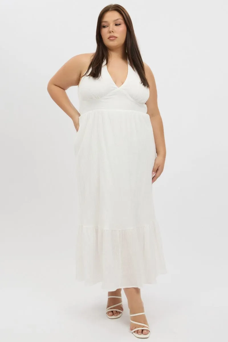 White Halter Neck Dress Sleeveless Textured Wave Sound Gold Hour