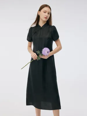 Leaf Song Flattering Layers 19MM Xiang Yun Silk Women Qipao Midi Dress