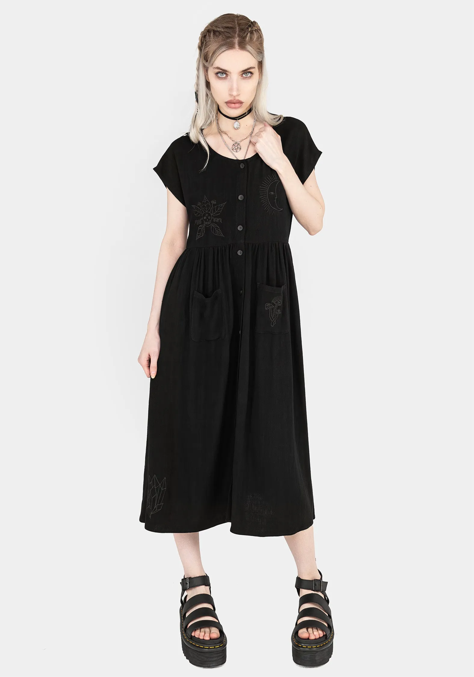 Scutellaria Embroidered Button Up Midi Dress Chic Fit