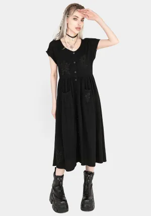 Scutellaria Embroidered Button Up Midi Dress Airy Shape Opal Glow