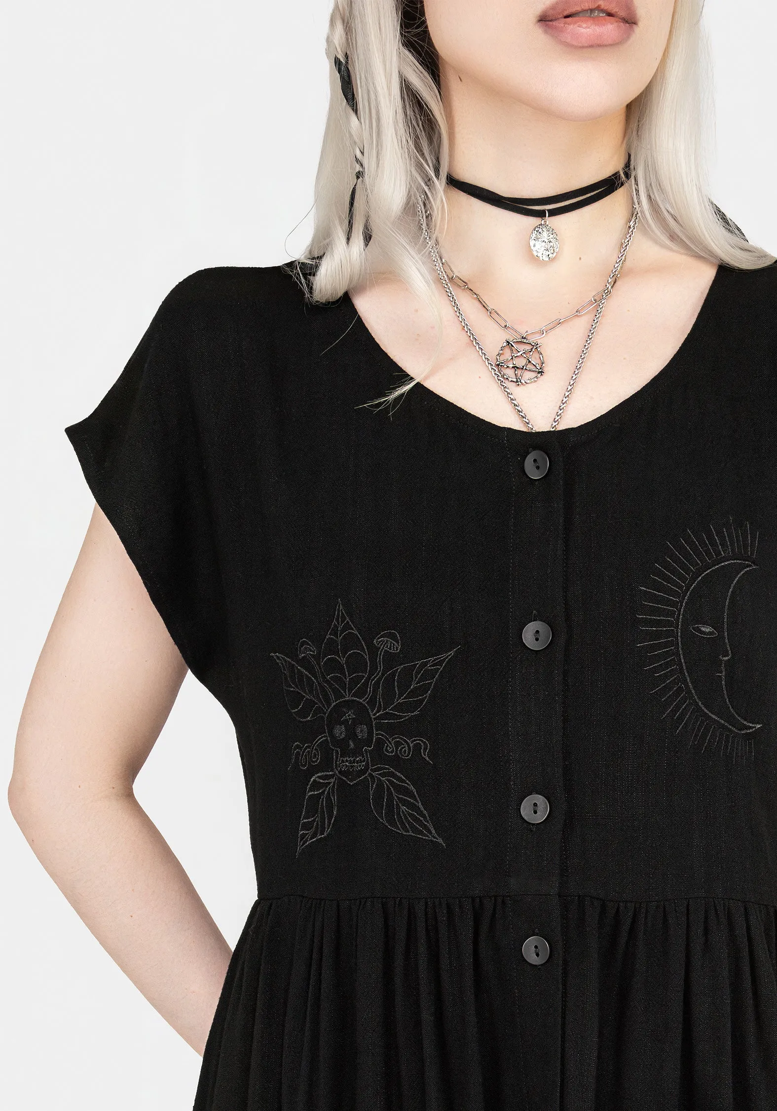 Scutellaria Embroidered Button Up Midi Dress Body Loving Style Versatile
