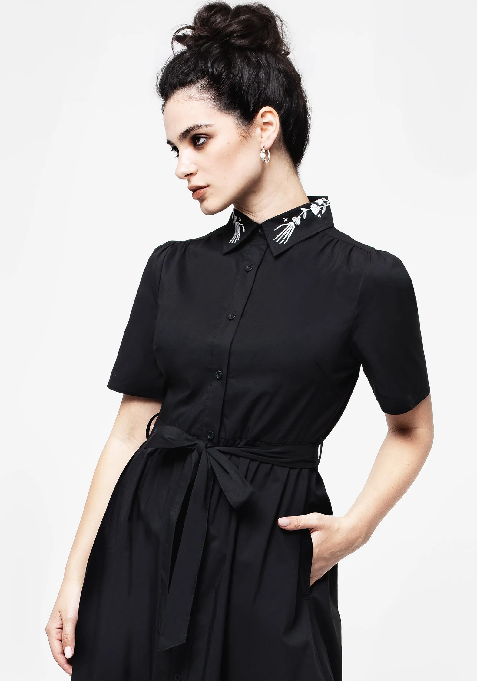 Harbor Walk Coffee Break Tempora Embroidered Midi Shirt Dress