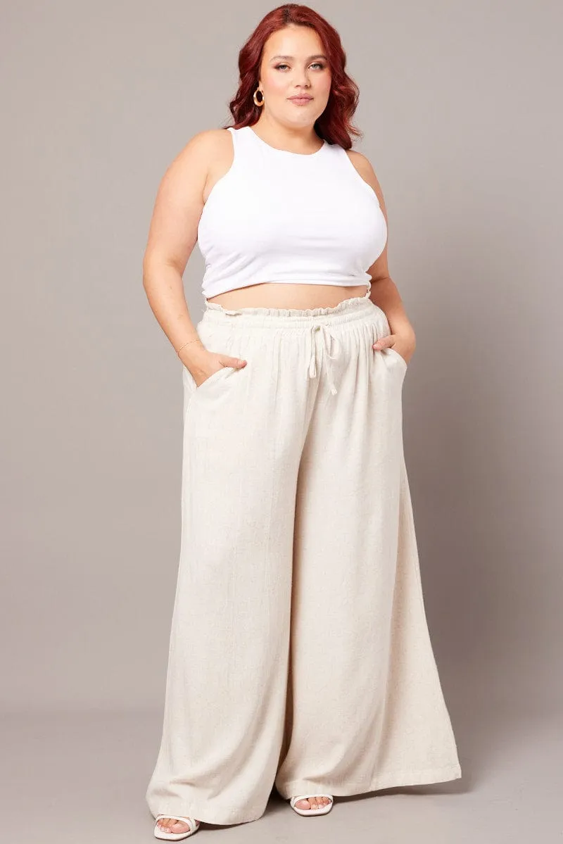 Beige Wide Leg Pants High Rise Comfort and style Modern Design
