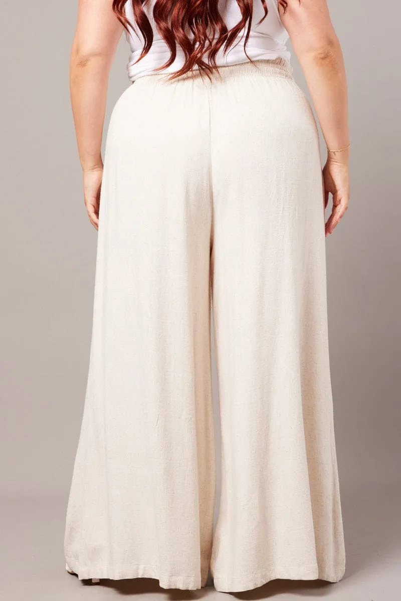 Beige Wide Leg Pants High Rise RecycledMaterial Travel Friendly