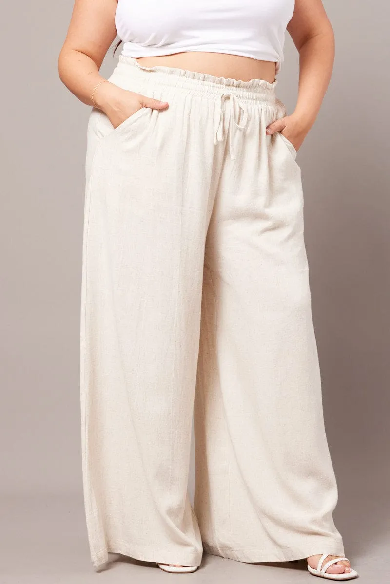 FunctionalZipper Structured fabric Beige Wide Leg Pants High Rise