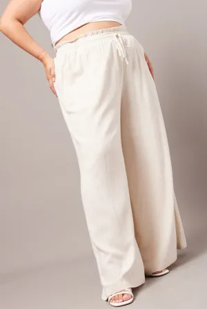 FlexibleStretchWeave Beige Wide Leg Pants High Rise