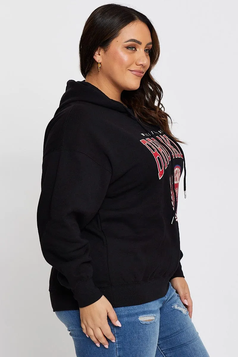 Cold Weather Black Relaxed Hoodie Brooklyn Graphic Long Sleeve Fleece