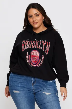 product swimming suitability Black Relaxed Hoodie Brooklyn Graphic Long Sleeve Fleece