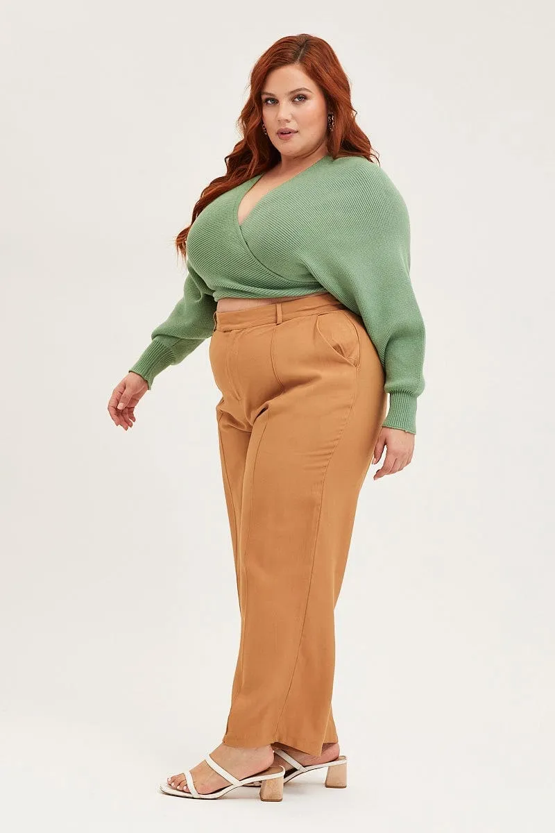 ripstop fabric Everyday Must-have Brown Wide Leg Pants High Rise Seam Front