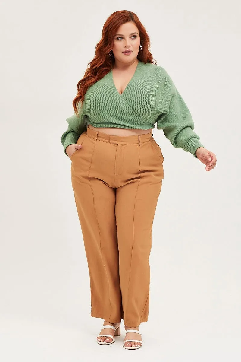 Urban Utility Slim Comfort Brown Wide Leg Pants High Rise Seam Front