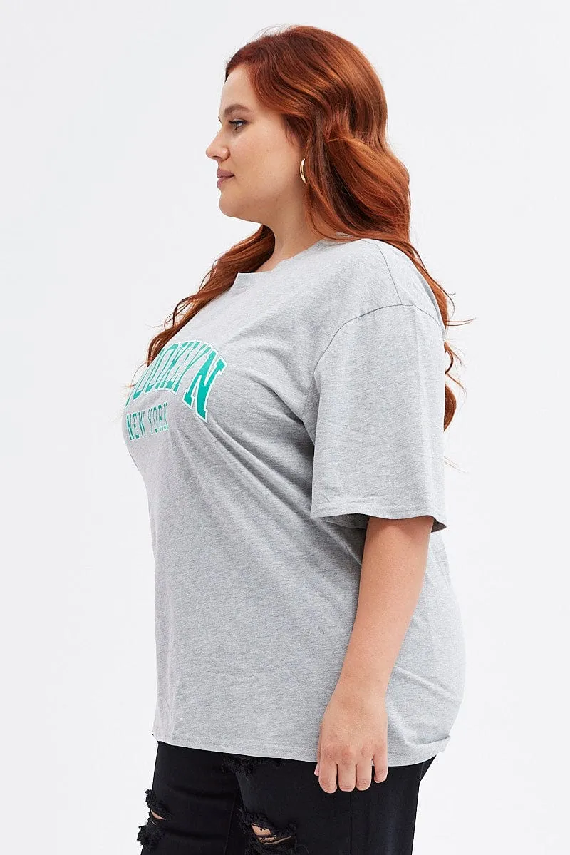 Friction Free Inner Lining Grey Graphic T-shirt Short Sleeve Crew Neck