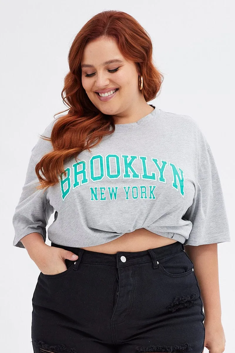 LayeringFriendly Grey Graphic T-shirt Short Sleeve Crew Neck