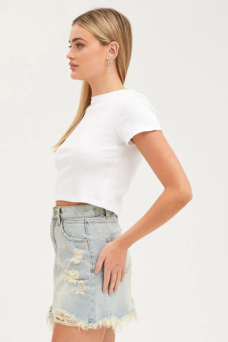 Blue Skirt Mini High Rise Distressed City Style