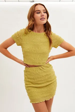 Green Mini Skirt Bodycon Mesh Textured Detail Travel Ease