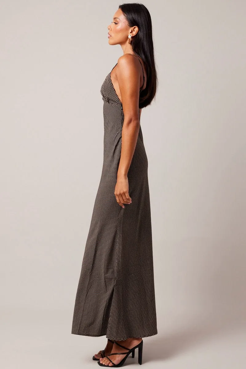 Black Geo Maxi Dress Strappy Starlight Sky Easy Step
