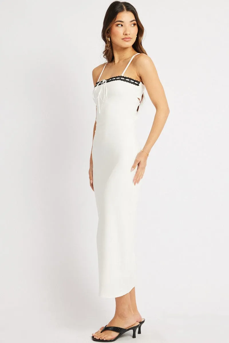 White Bodycon Dress Maxi Ribbon Trim Animal Print Stream Path