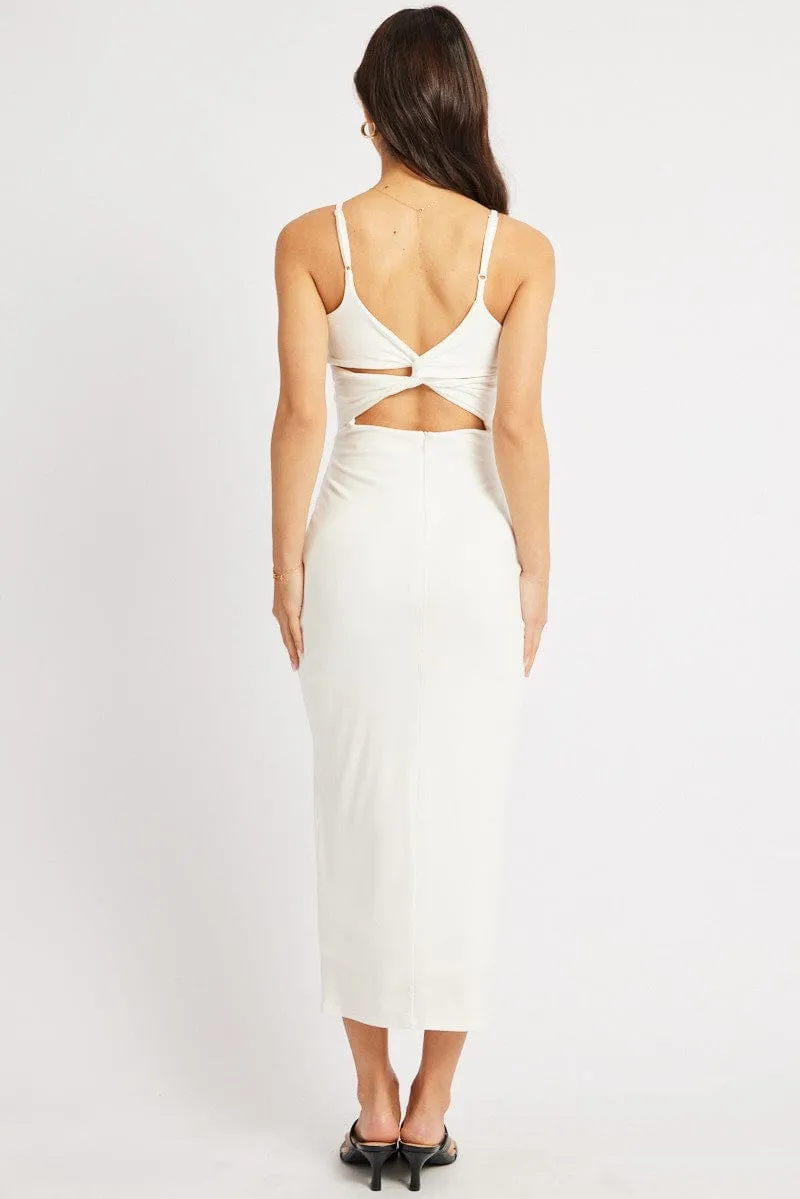 White Bodycon Dress Maxi Ribbon Trim Vibrant colored maxi Perfect for layering or wearing on its own this dress adapts to any season
