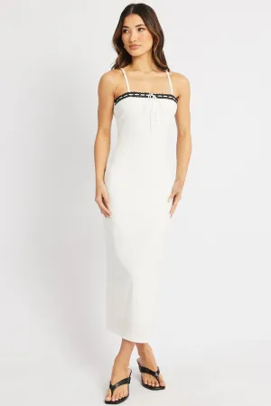 White Bodycon Dress Maxi Ribbon Trim Street Glow
