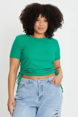 Green Short Sleeve Green Jersey Drawstring Side Top Light and Breathable