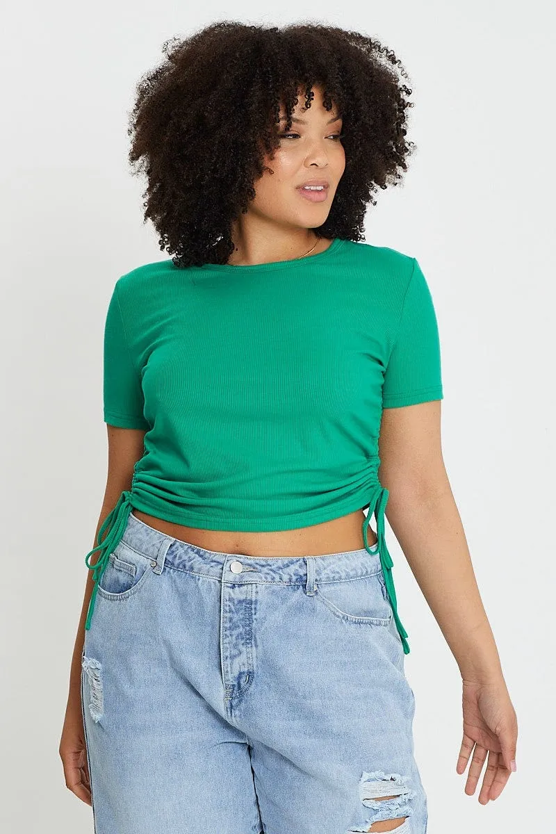 Green Short Sleeve Green Jersey Drawstring Side Top Classic Design