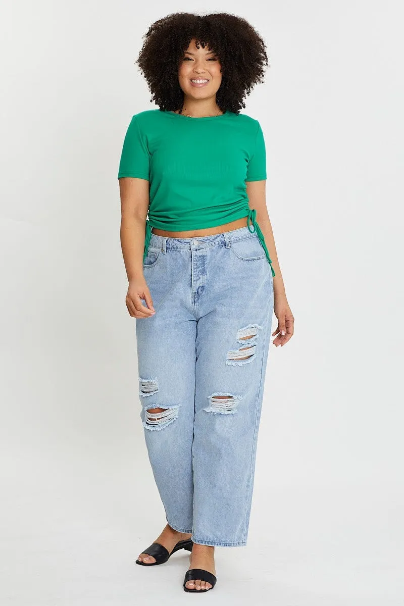 Affordable Fashion Green Short Sleeve Green Jersey Drawstring Side Top