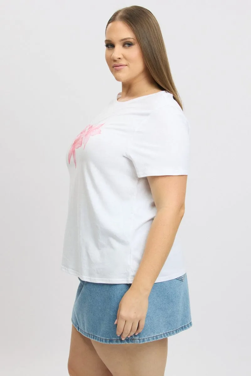 White Graphic T Shirt Short Sleeve Crew Neck Tagless Comfort Functional Comfort