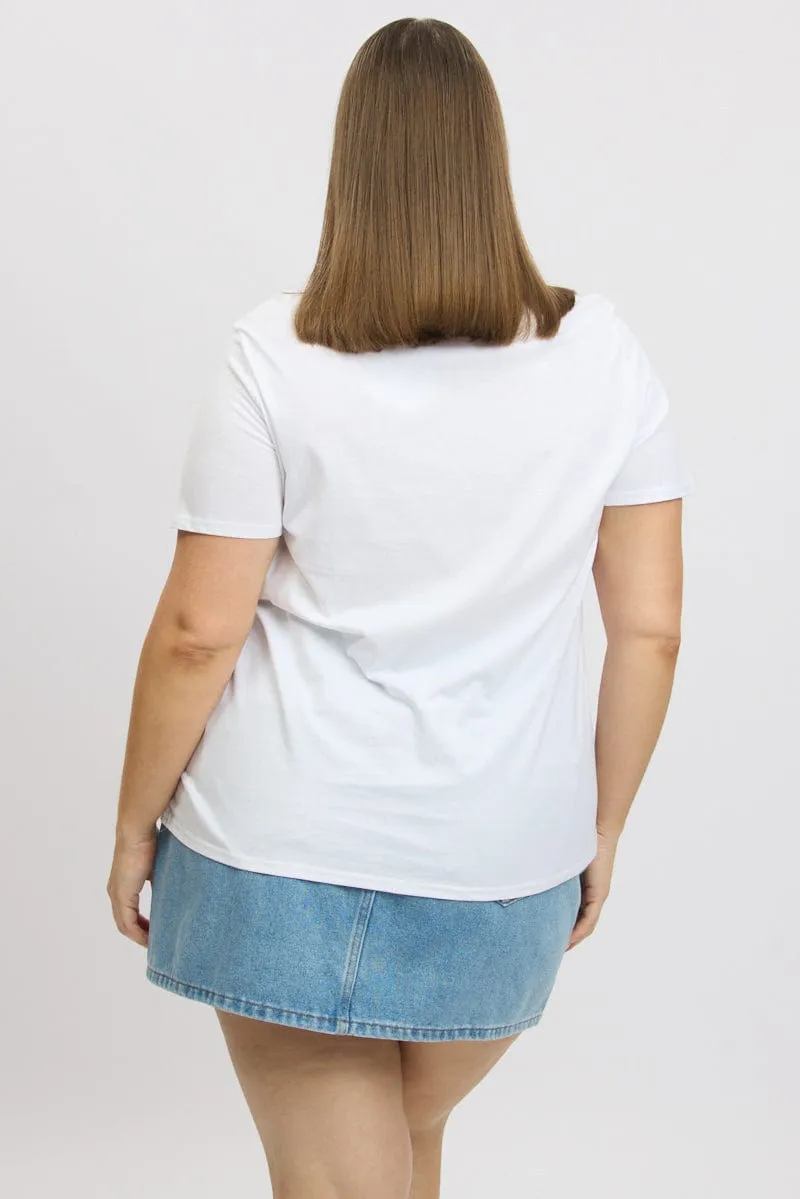 Weekend Comfort Wear White Graphic T Shirt Short Sleeve Crew Neck