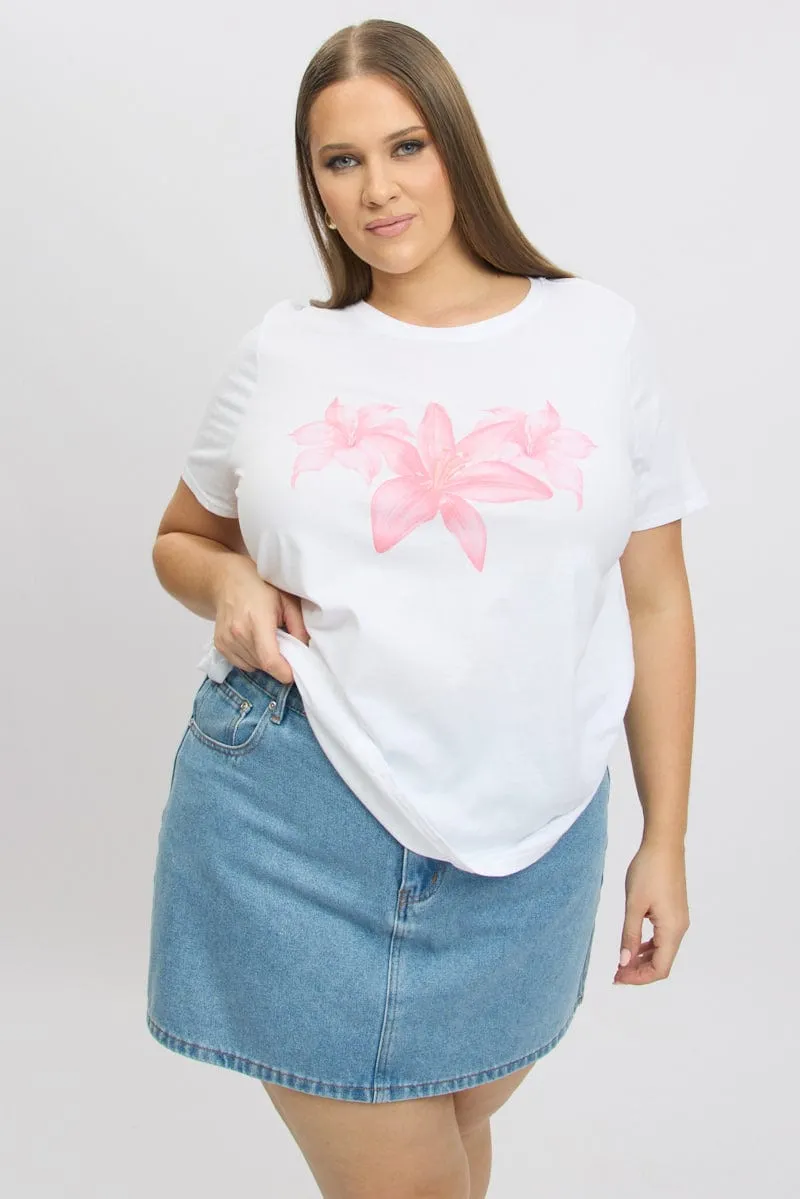 White Graphic T Shirt Short Sleeve Crew Neck Seasonal Comfort