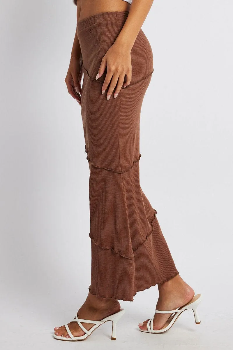 Brown Midi Skirt Bodycon High Rise Rib Jersey Cool Details