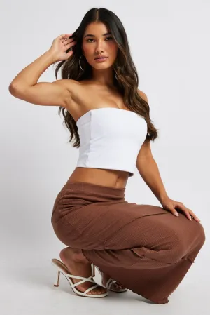 Brown Midi Skirt Bodycon High Rise Rib Jersey Retro Style