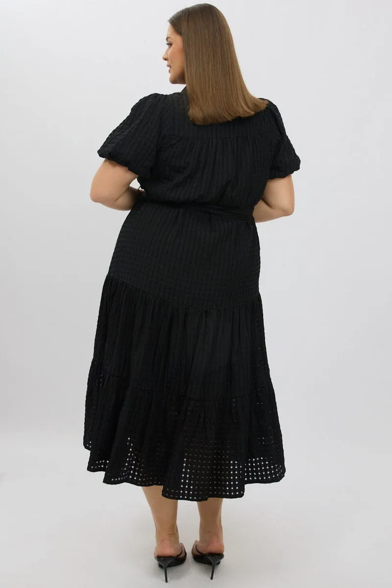 Classic outdoor midi Dreamy Feel Black Midi Dress Short Sleeve Tiered Shirt