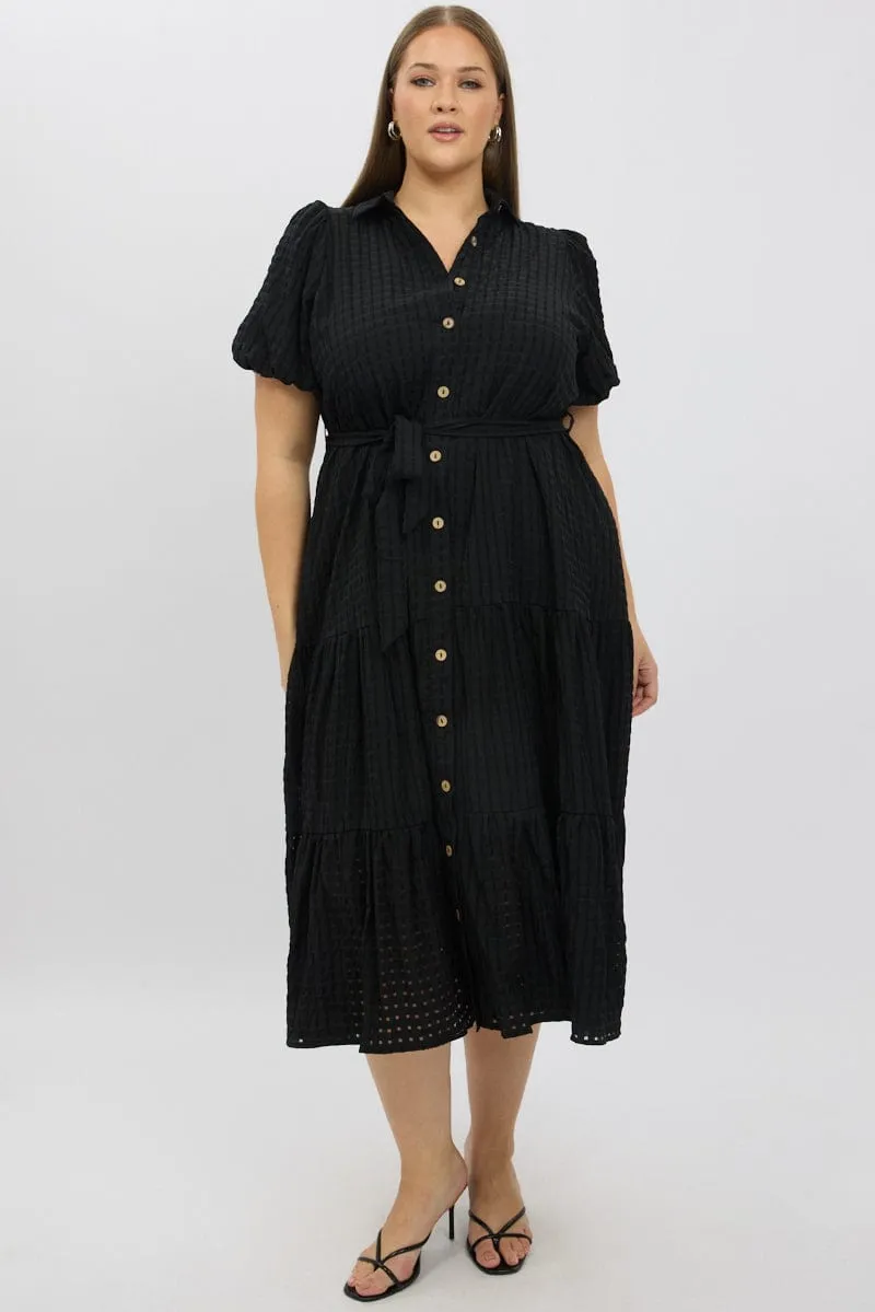 bike lane Black Midi Dress Short Sleeve Tiered Shirt