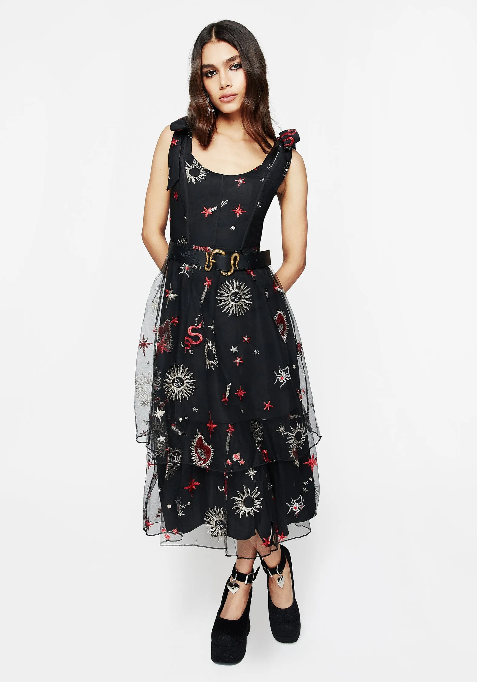 Bloodlust Embroidered Corset Midi Dress Stylish options
