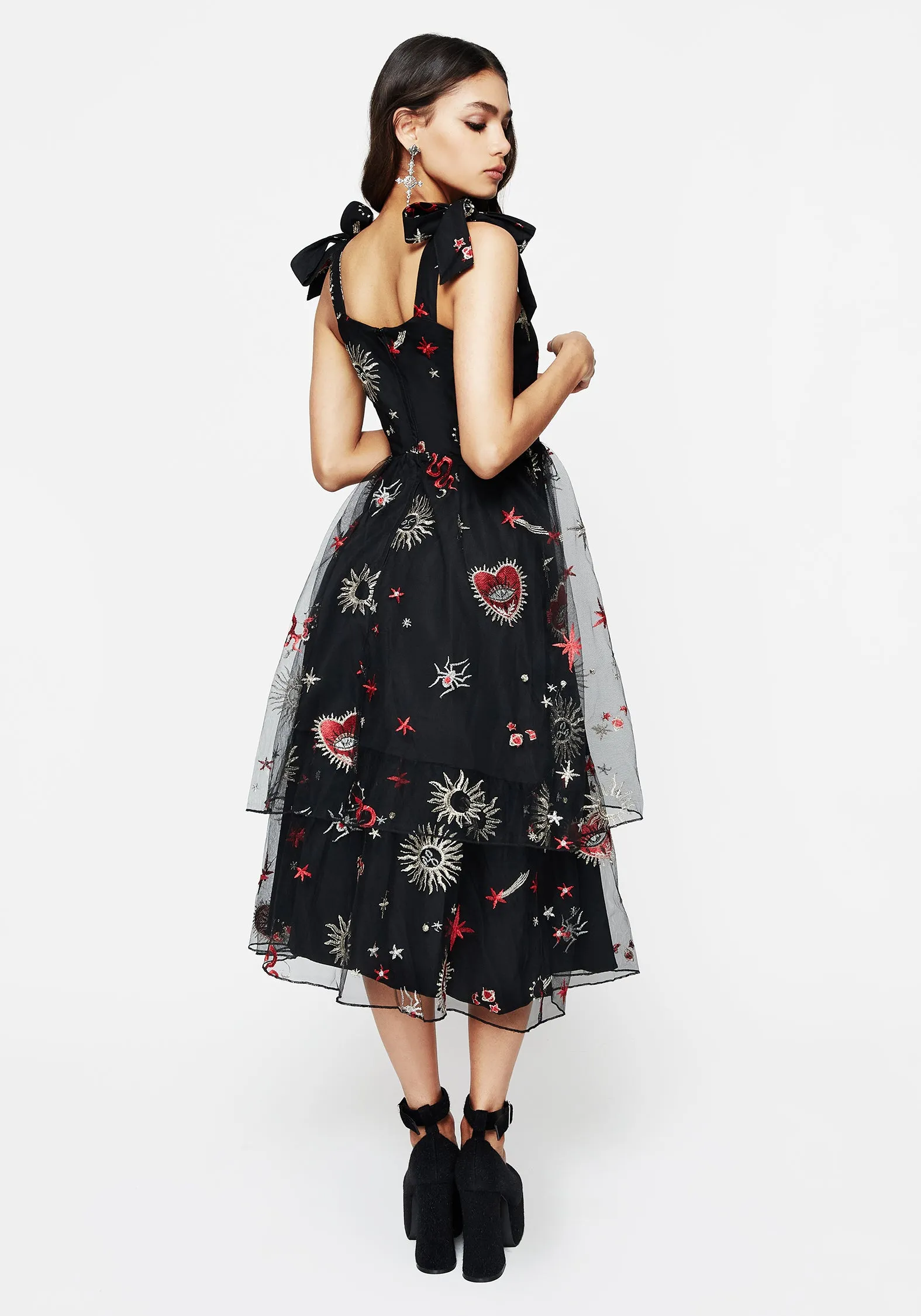 Bloodlust Embroidered Corset Midi Dress Air View