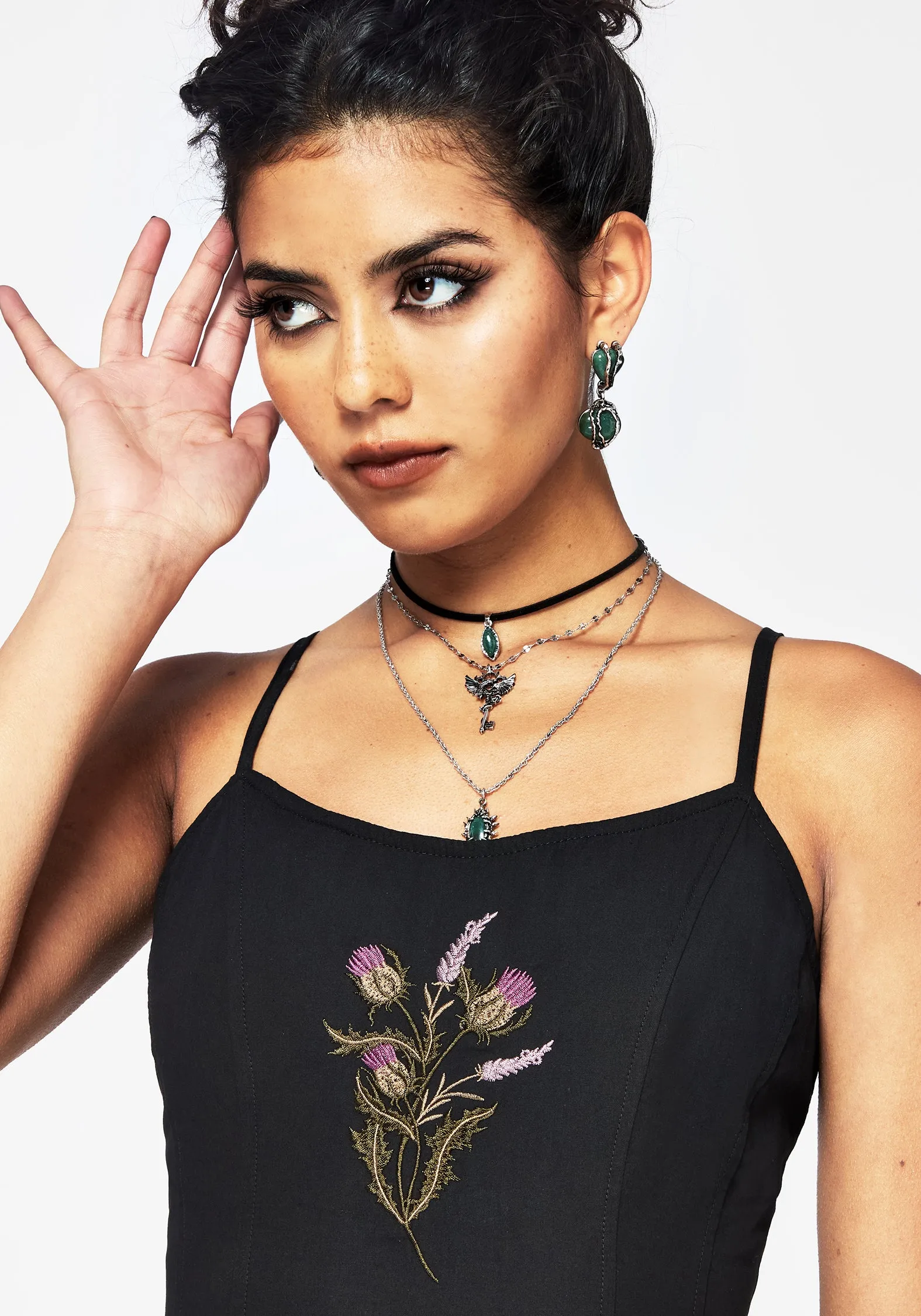 Despair Cotton Thistle Embroidered Cami Tie Back Midi Dress light layering Day-to-night midi gown